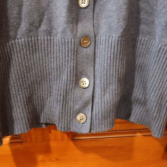 Mark Shale Slate Blue Button-Front Turtleneck Cardigan 100% Cotton Large Classic - Picture 5 of 12
